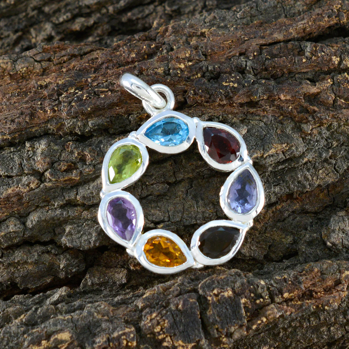 Multi Stone Whisper-thin Russian 925 Silver Hepta Hazel propsel multicolor Pendant Jewelry - Image 3