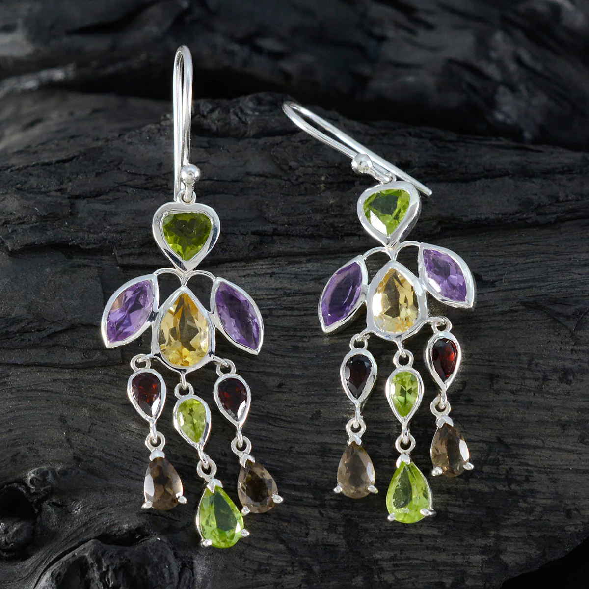 Multi Turkish Agustina multiple Dangle multicolor Silver Earring - Image 2
