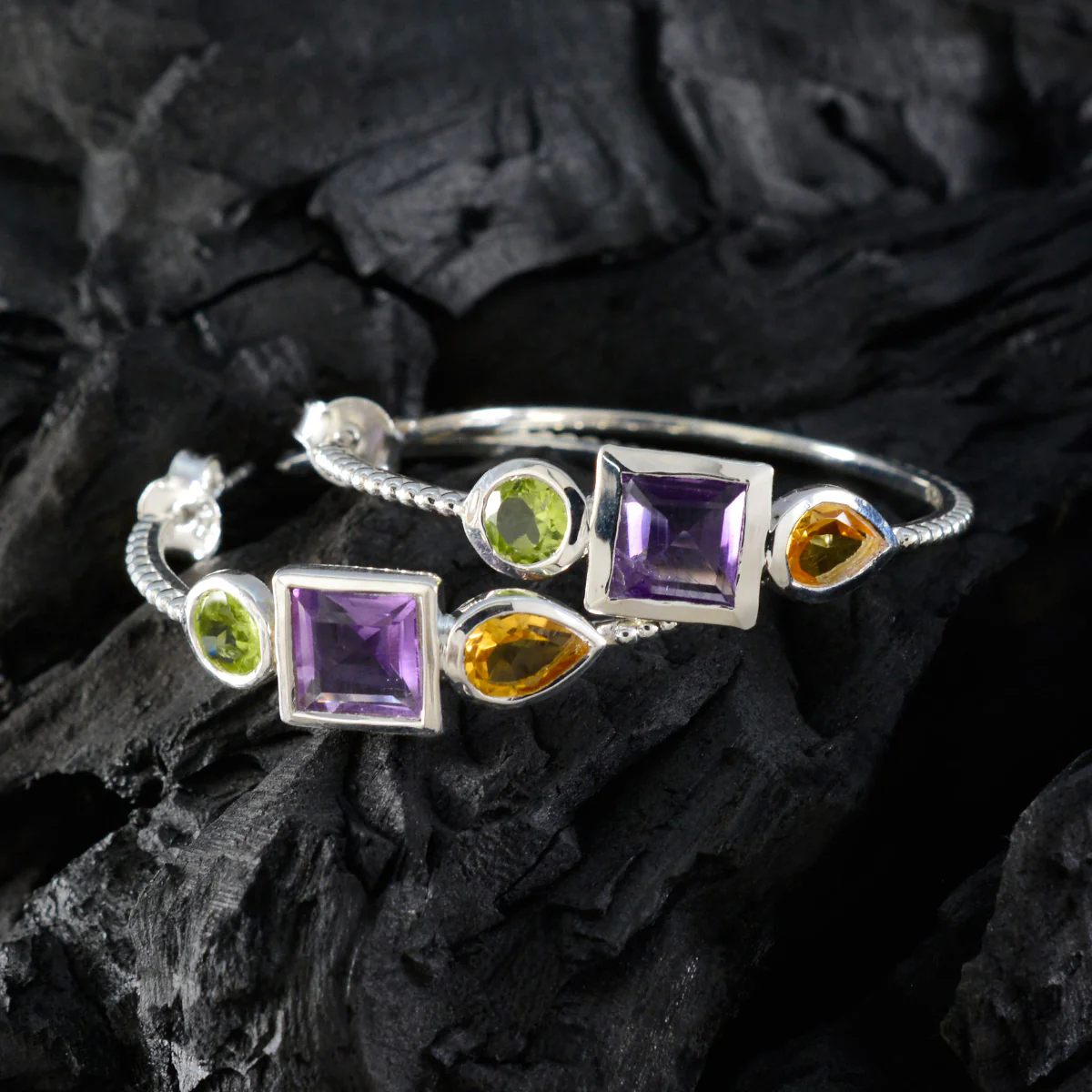 Multi Turkish Emi Trilogy Stud multicolor 92.5 Silver Earring - Image 2