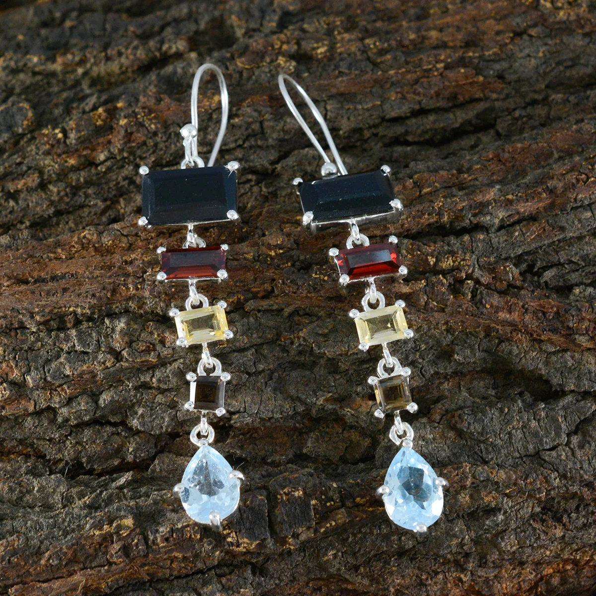 Multi Turkish Zoe Penta Dangle multicolor 925 Silver Earring - Image 3