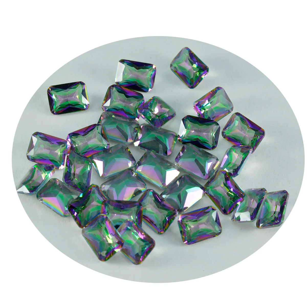 Mystic Quartz 1PC Small 6x9 MM Emerald Faceted Multicolor Lustrous Semi Precious Gems - Image 4