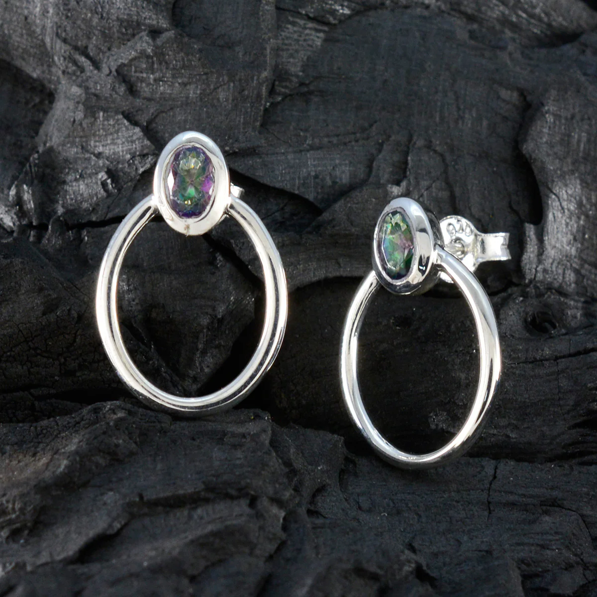 Mystic Quartz African Savannah Solitaire Stud multicolor 925 Silver Earring - Image 4