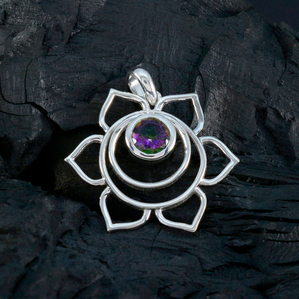Mystic Quartz Dainty German Sterling Silver Solitaire Isabel Rope-Wire multicolor Pendant Jewellery - Image 3