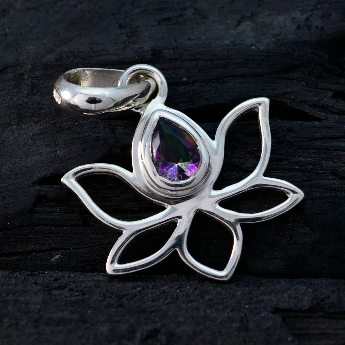 Mystic Quartz Elegant Japanese Sterling Silver Solitaire Ling Rope-Wire multicolor Pendant Jewellery - Image 3