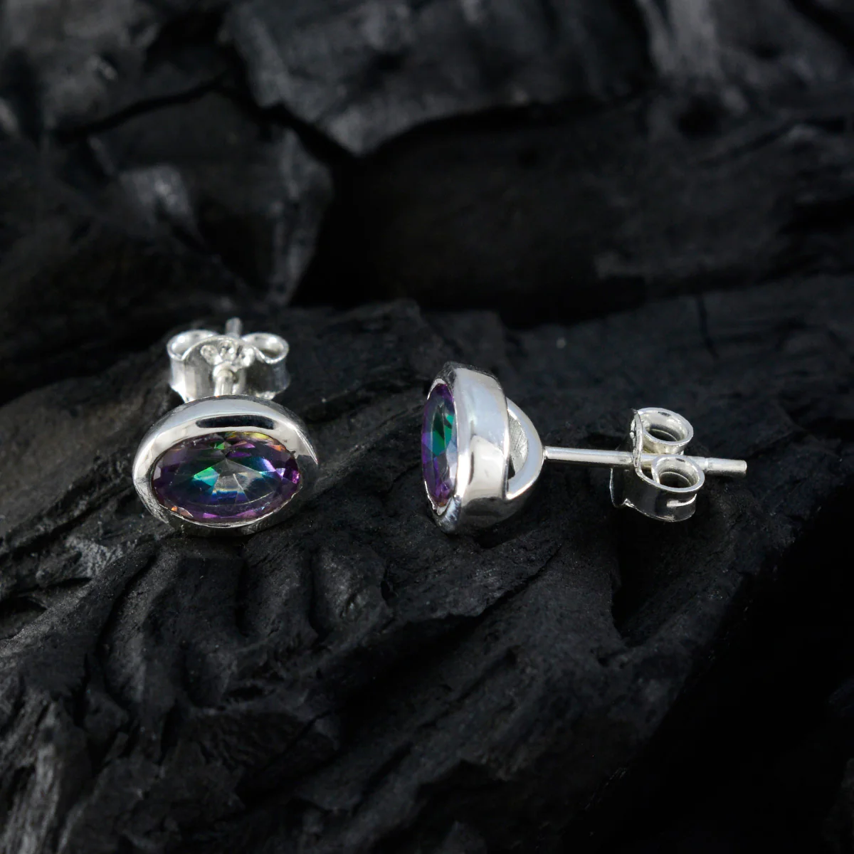 Mystic Quartz French Mei Solitaire Stud multicolor 92.5 Silver Earring - Image 4