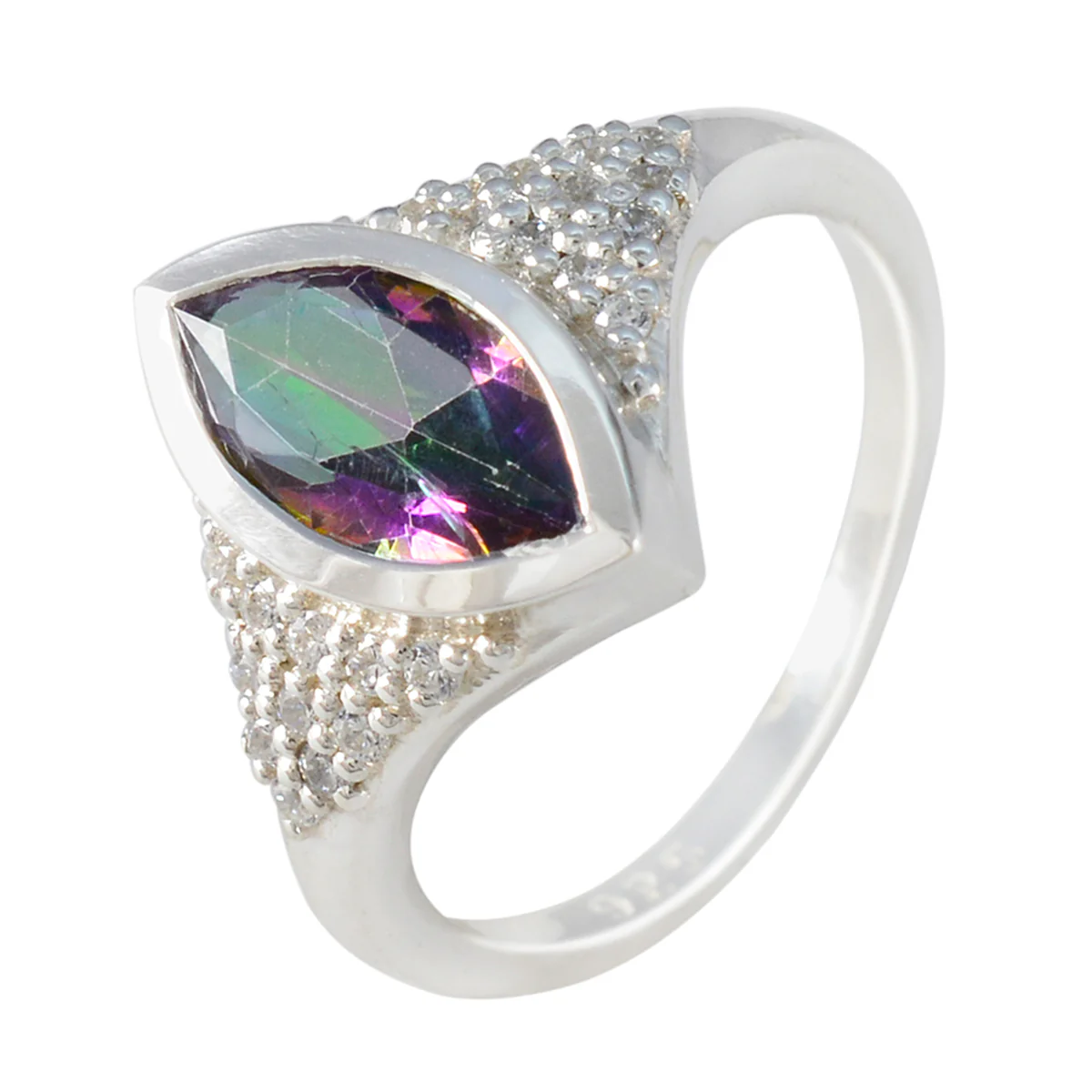 Mystic Quartz Halo Russian Sterling Silver multicolor Gemstone Featherlight Graceful Ring Jewelry - Image 2