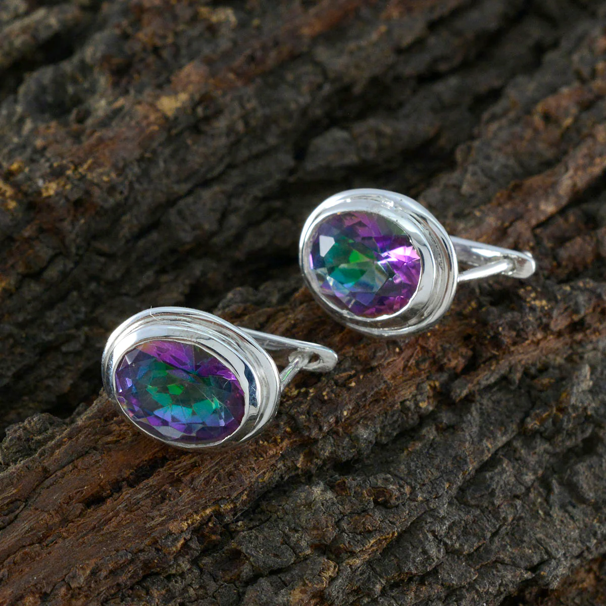 Mystic Quartz Italian Ivana Solitaire Stud multicolor Silver Earring - Image 3