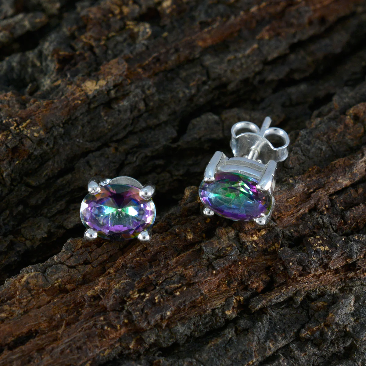 Mystic Quartz Italian Lourdes Solitaire Stud multicolor 925 Silver Earring - Image 3