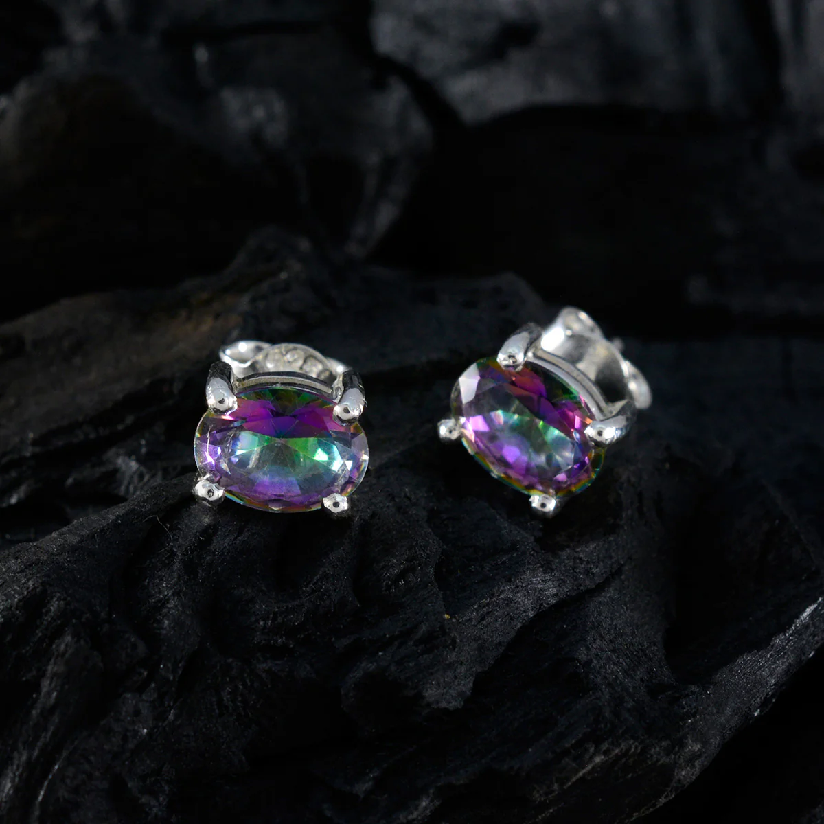 Mystic Quartz Italian Lourdes Solitaire Stud multicolor 925 Silver Earring - Image 4
