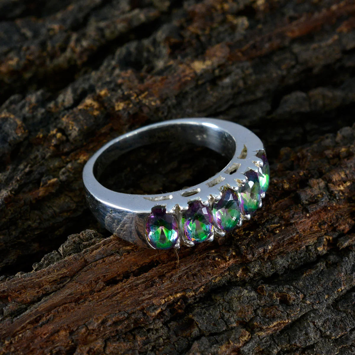 Mystic Quartz Penta Egyptian Sterling Silver multicolor Gemstone Classic Fairytale Band Jewellery - Image 3