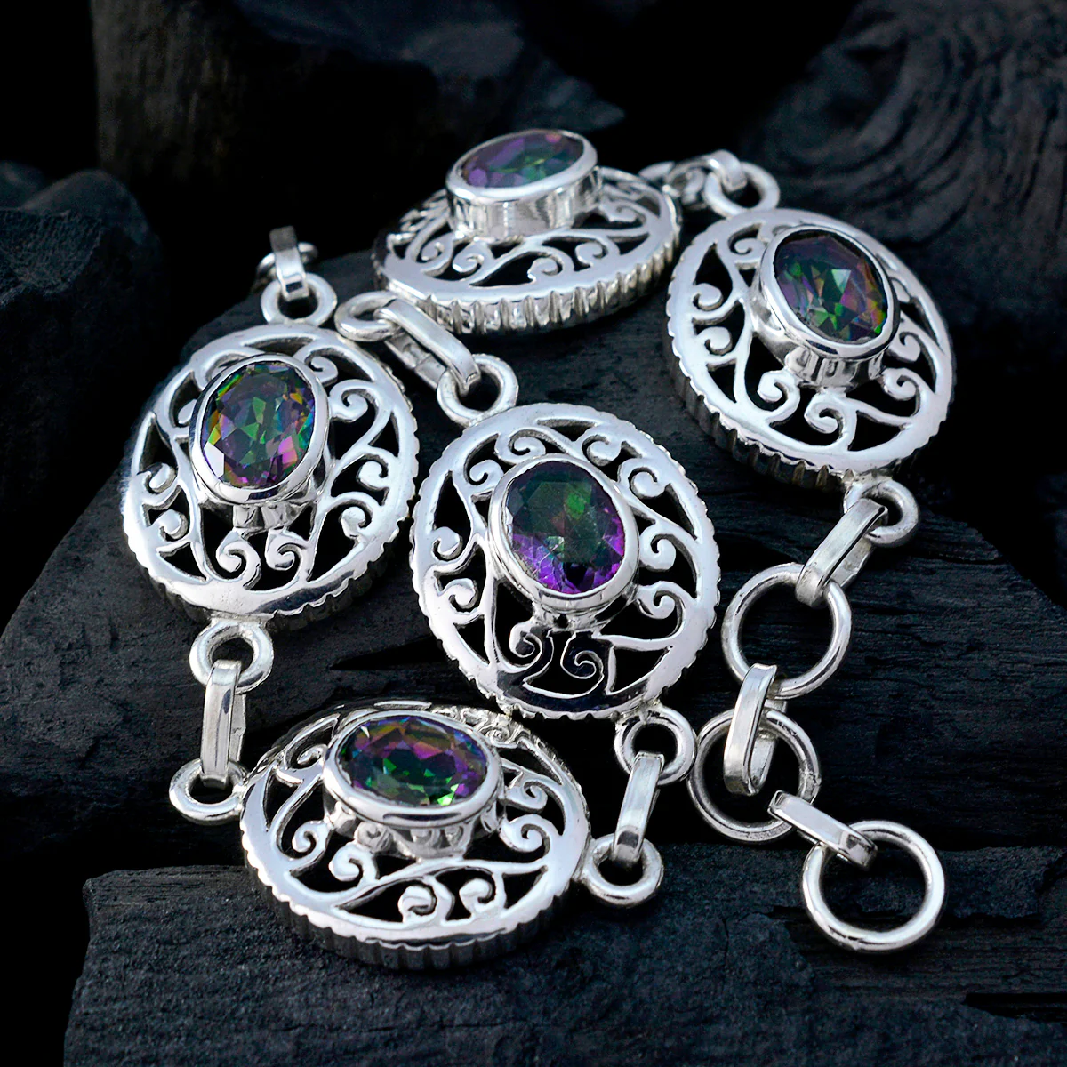 Mystic Quartz Pride Month Mid-weight multicolor Silver Links Bracelet - Image 4