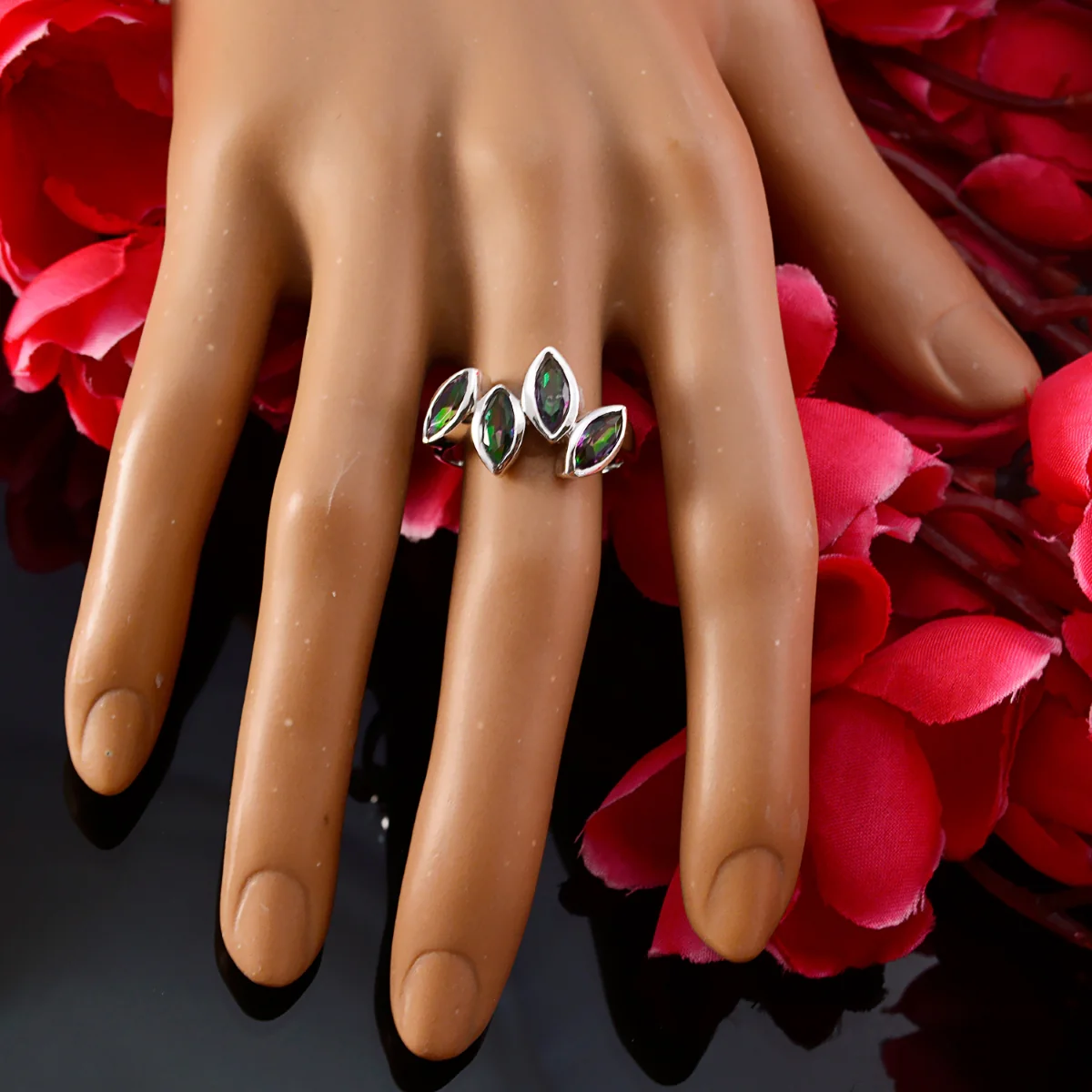 Mystic Quartz quarter African 925 Sterling Silver multicolor Gemstone Featherlight Glamorous Ring Jewellery - Image 6
