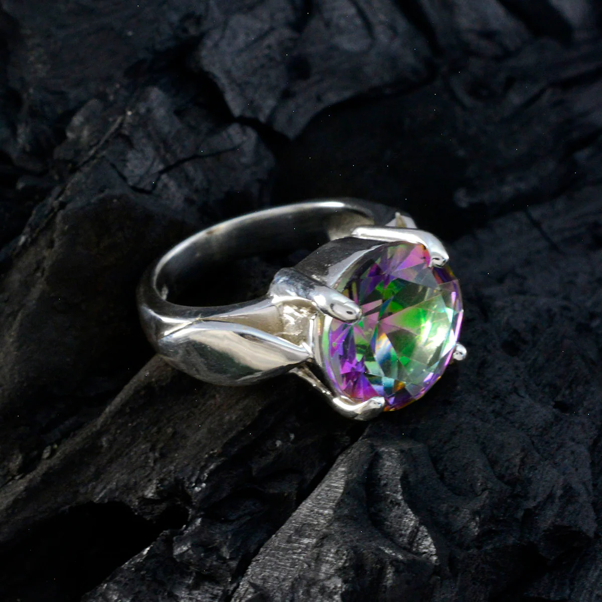 Mystic Quartz Solitaire African 92.5 Silver multicolor Gemstones Essential  Luxurious Ring Jewelry - Image 5