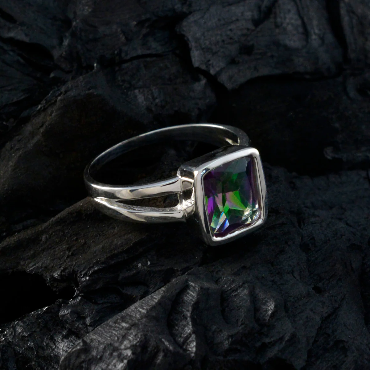 Mystic Quartz Solitaire African 92.5 Silver multicolor Gemstones Slim Modern Ring Jewellery - Image 4