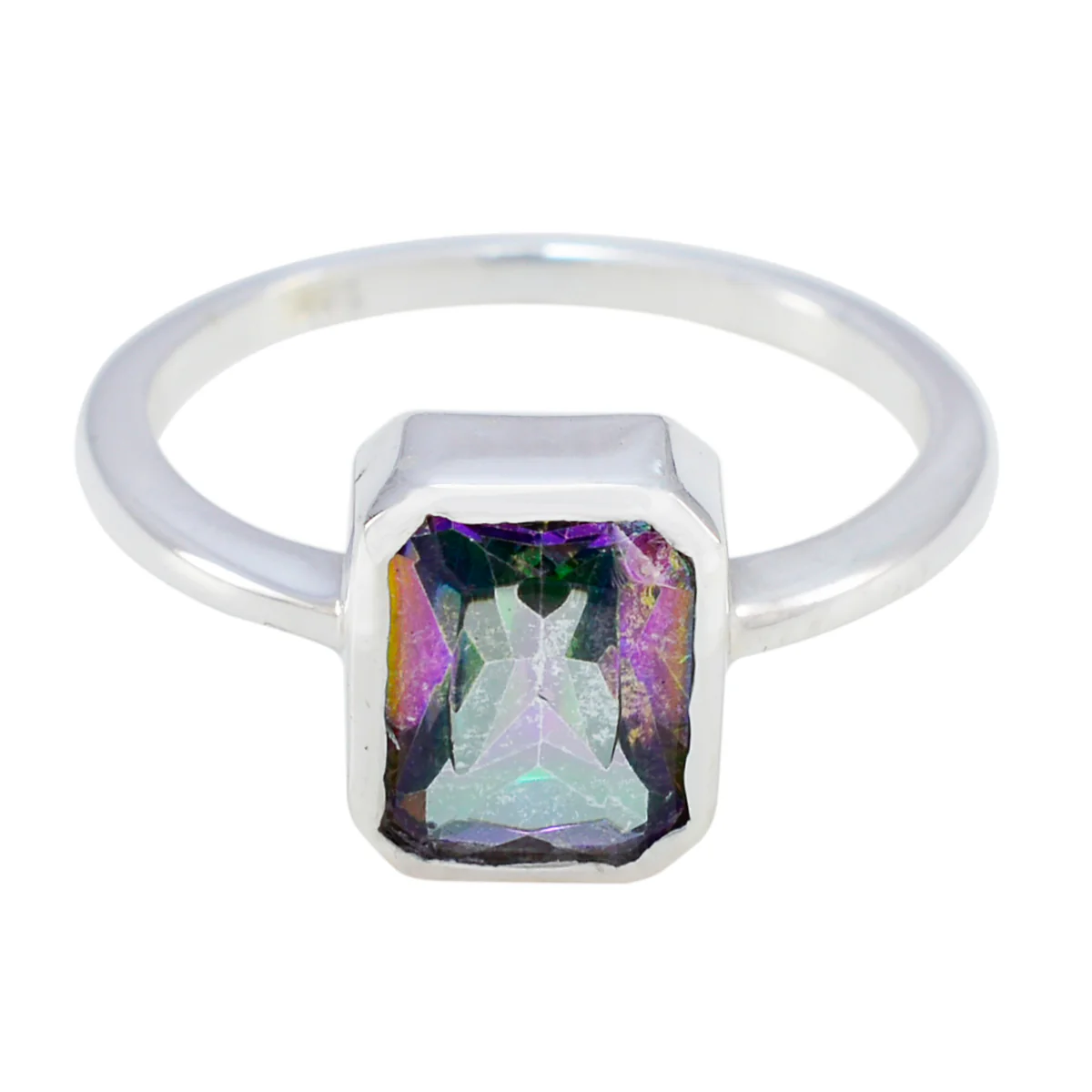 Mystic Quartz Solitaire American 92.5 Silver multicolor Gemstone Whisper-thin Trendy Ring Jewelry