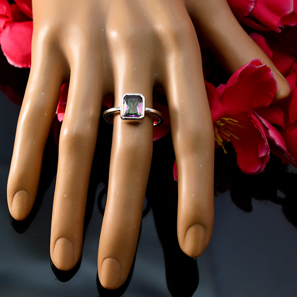 Mystic Quartz Solitaire American 92.5 Silver multicolor Gemstone Whisper-thin Trendy Ring Jewelry - Image 5