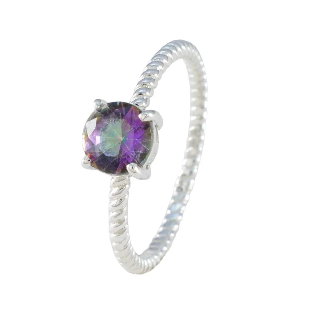 Mystic Quartz Solitaire American Silver multicolor Gemstone Delicate Twist Ring Jewelry - Image 2