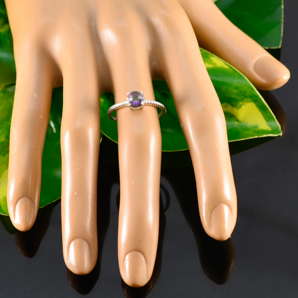 Mystic Quartz Solitaire American Silver multicolor Gemstone Delicate Twist Ring Jewelry - Image 5