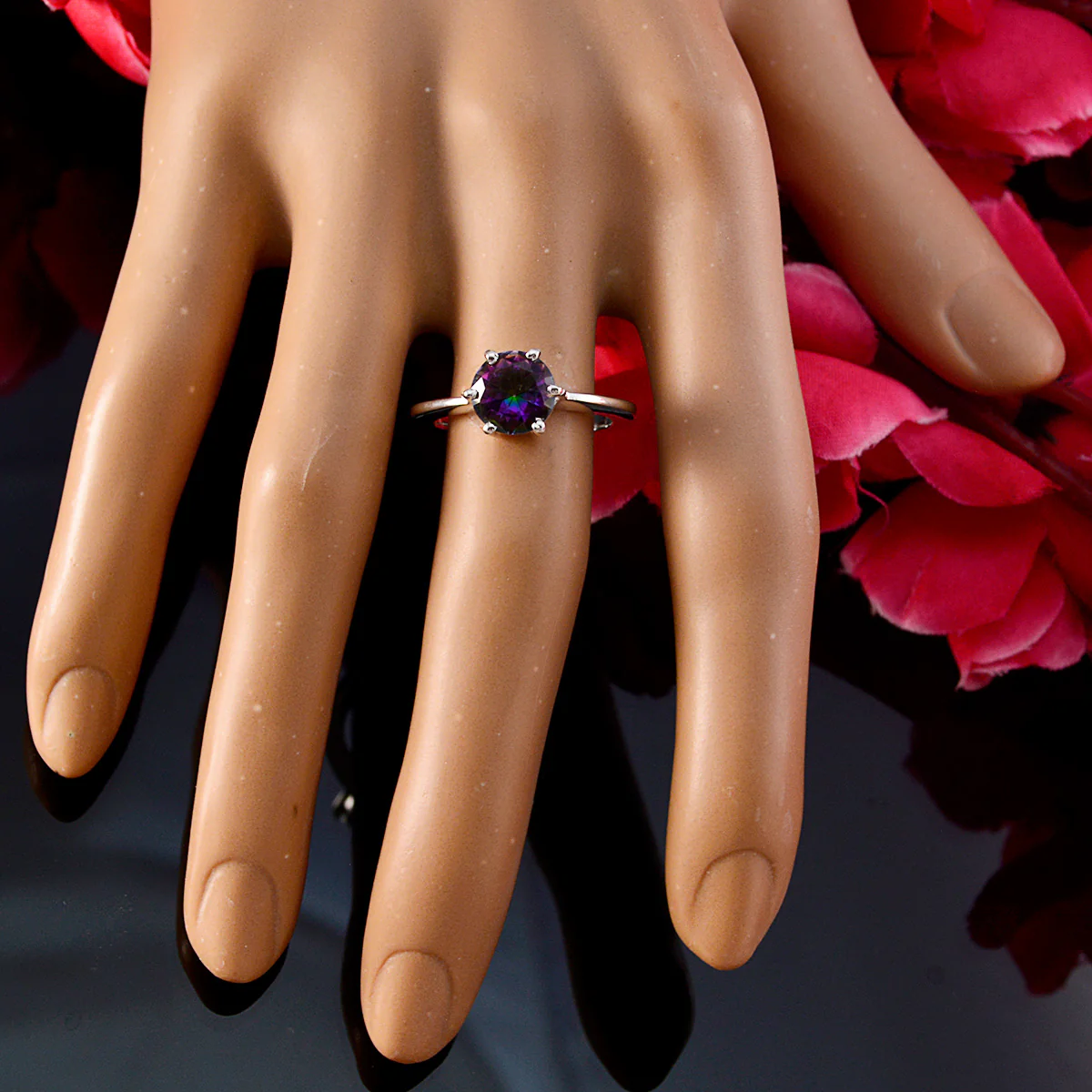 Mystic Quartz Solitaire Egyptian Silver multicolor Gems Slim Romantic Ring Jewelry - Image 6