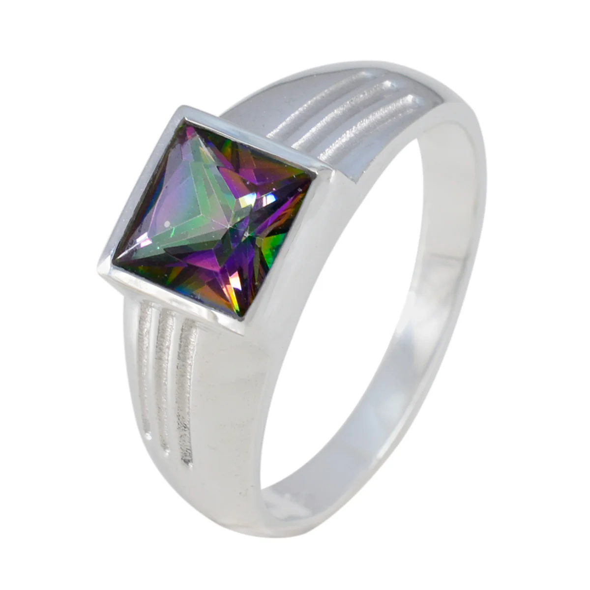 Mystic Quartz Solitaire French 92.5 Silver multicolor Gems Classic Fairytale Ring Jewelry - Image 2
