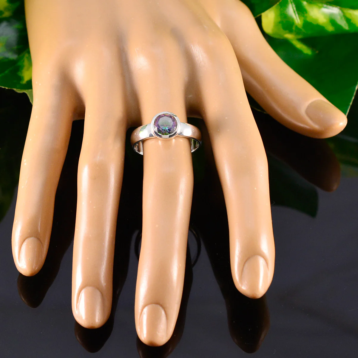 Mystic Quartz Solitaire French 925 Sterling Silver multicolor Gemstones Tiny Graceful Ring Jewellery - Image 5
