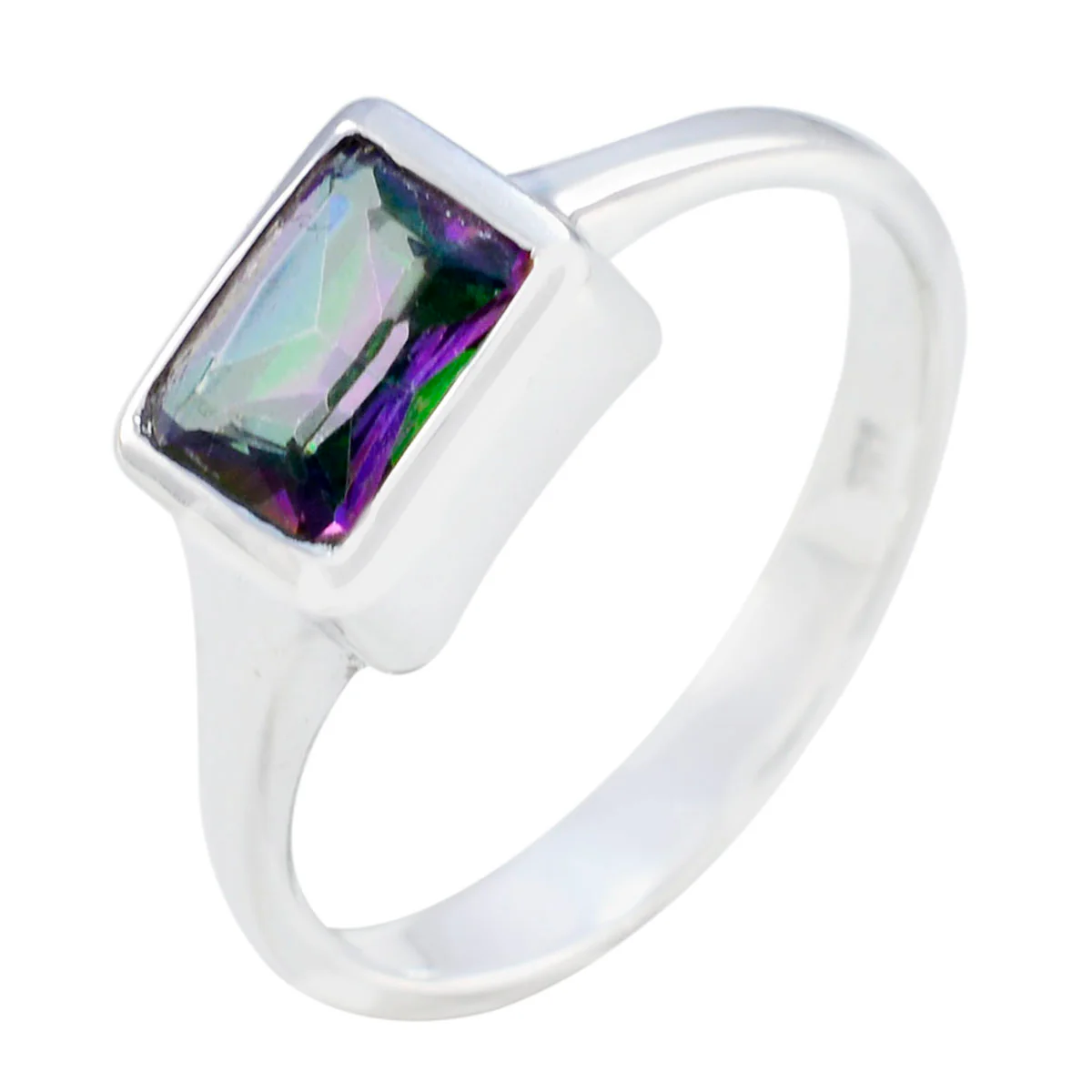Mystic Quartz Solitaire French Silver multicolor Gemstones Featherlight Graceful Ring Jewelry - Image 2