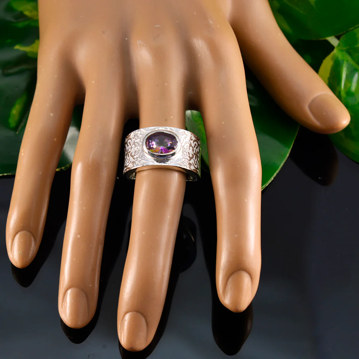 Mystic Quartz Solitaire German 925 Sterling Silver multicolor Gems Essential  Art Deco Ring Jewellery - Image 5