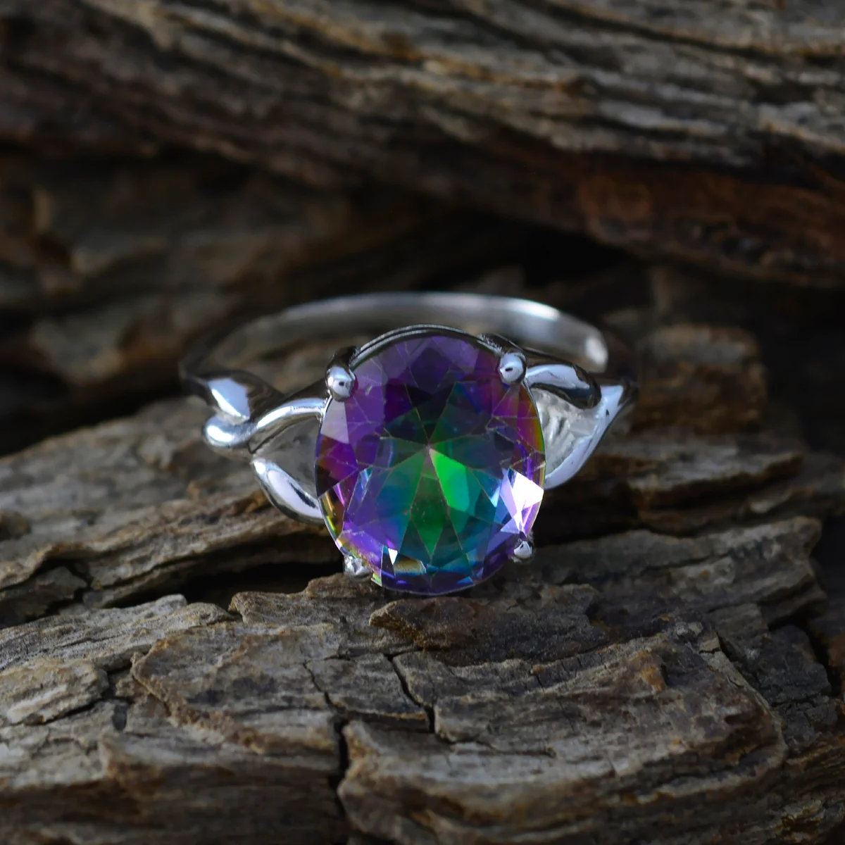 Mystic Quartz Solitaire German 925 Sterling Silver multicolor Gems Featherlight Artisan Ring Jewellery - Image 3