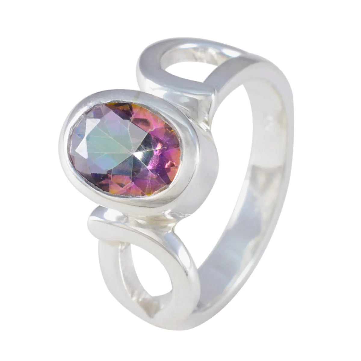 Mystic Quartz Solitaire German Silver multicolor Gemstone Mid-weight Luxurious Ring Jewellery - Image 2