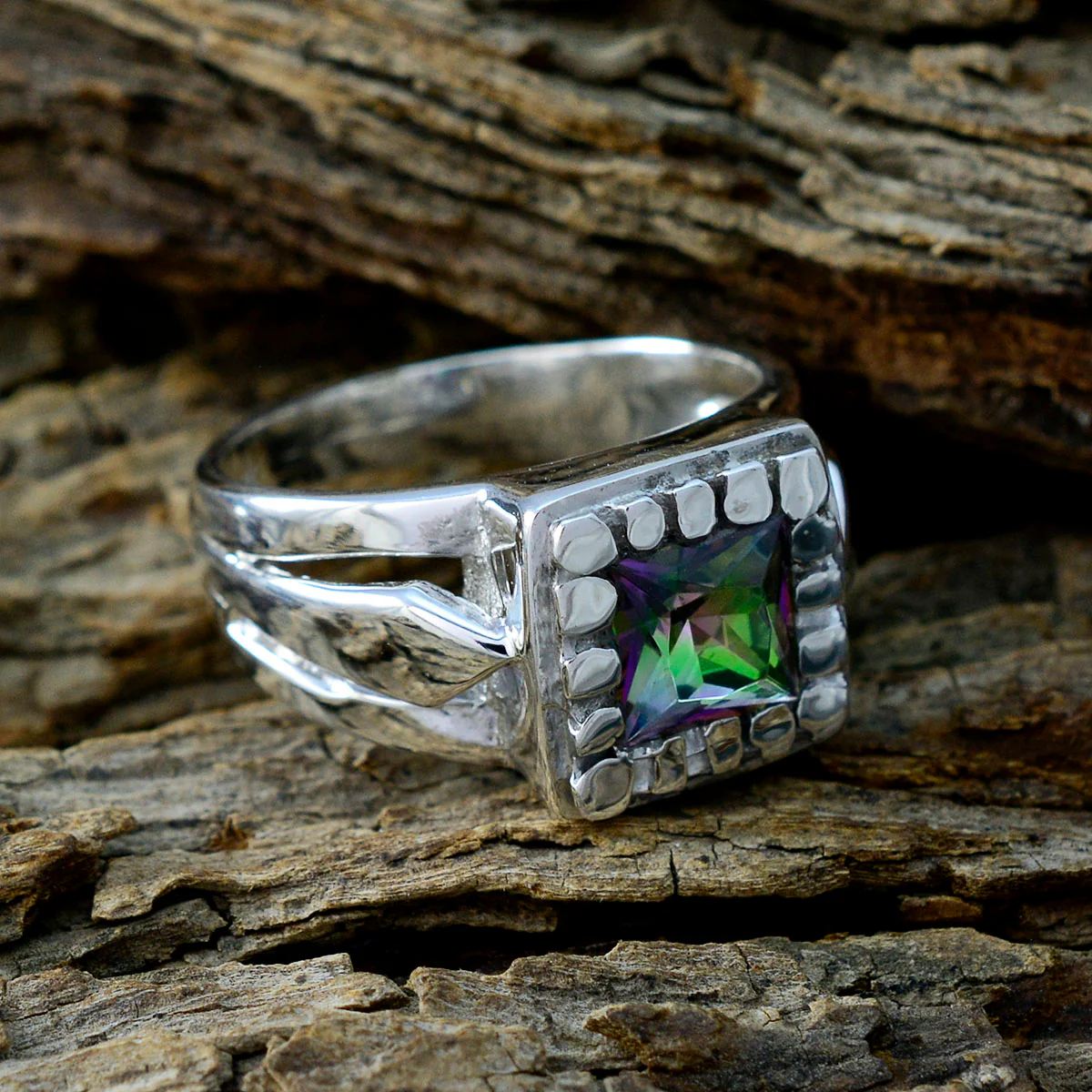 Mystic Quartz Solitaire German Sterling Silver multicolor Gemstone Versatile Contemporary Ring Jewellery - Image 3
