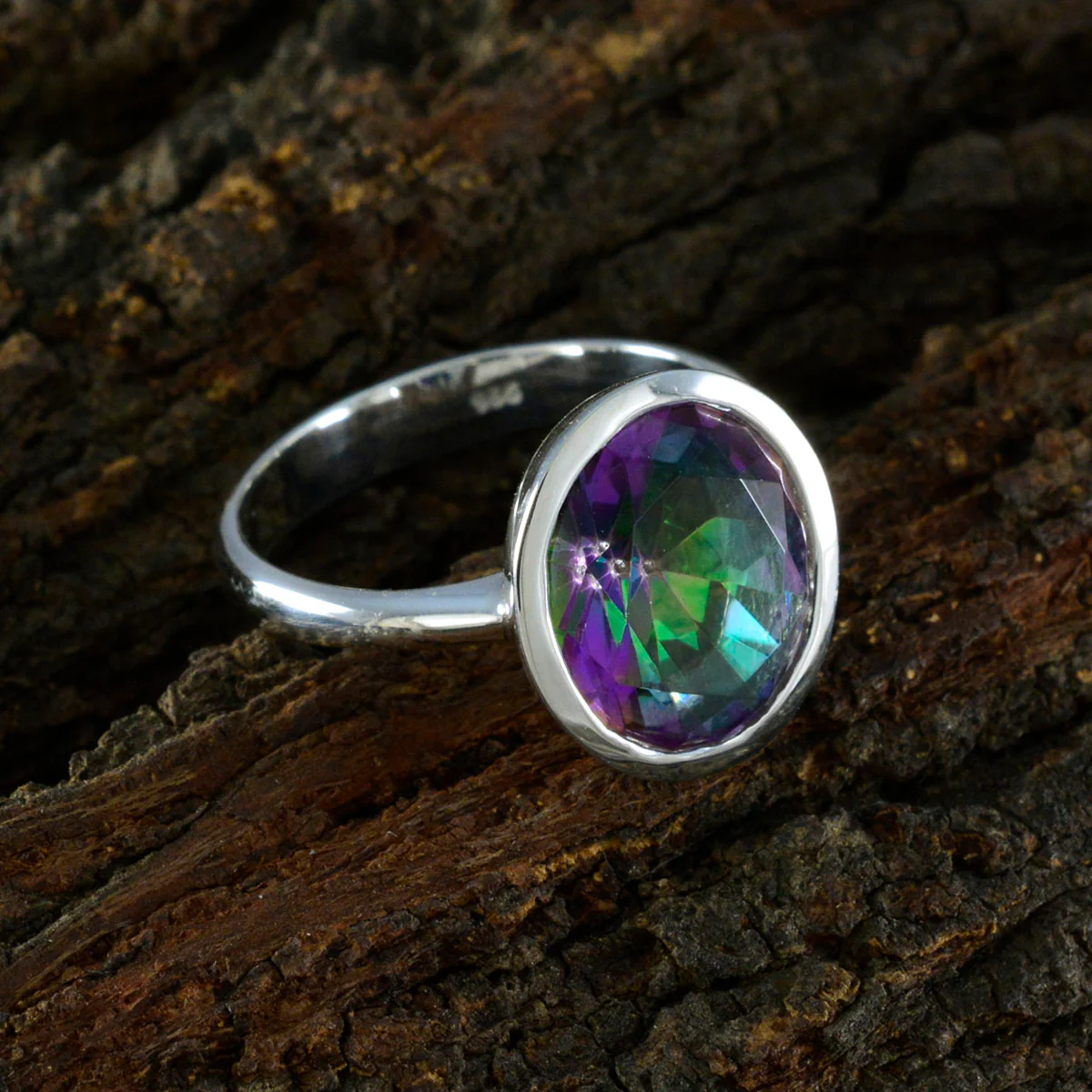 Mystic Quartz Solitaire Indian 925 Silver multicolor Gems Minimal Ethnic Ring Jewelry - Image 3