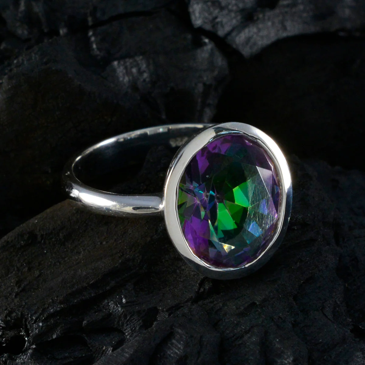 Mystic Quartz Solitaire Indian 925 Silver multicolor Gems Minimal Ethnic Ring Jewelry - Image 4