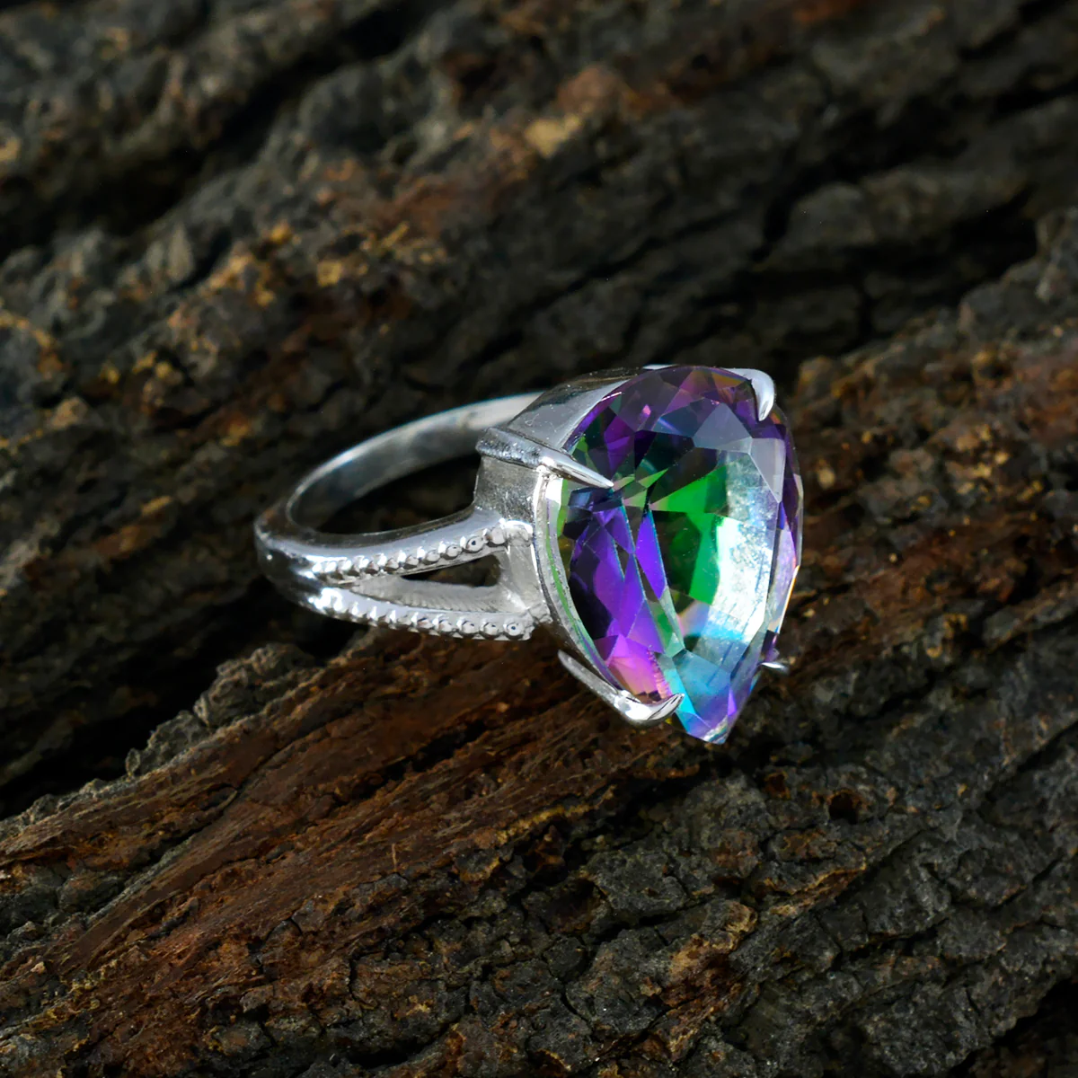 Mystic Quartz Solitaire Indian 925 Sterling Silver multicolor Gemstone Eye-catching Heart Ring Jewelry - Image 3