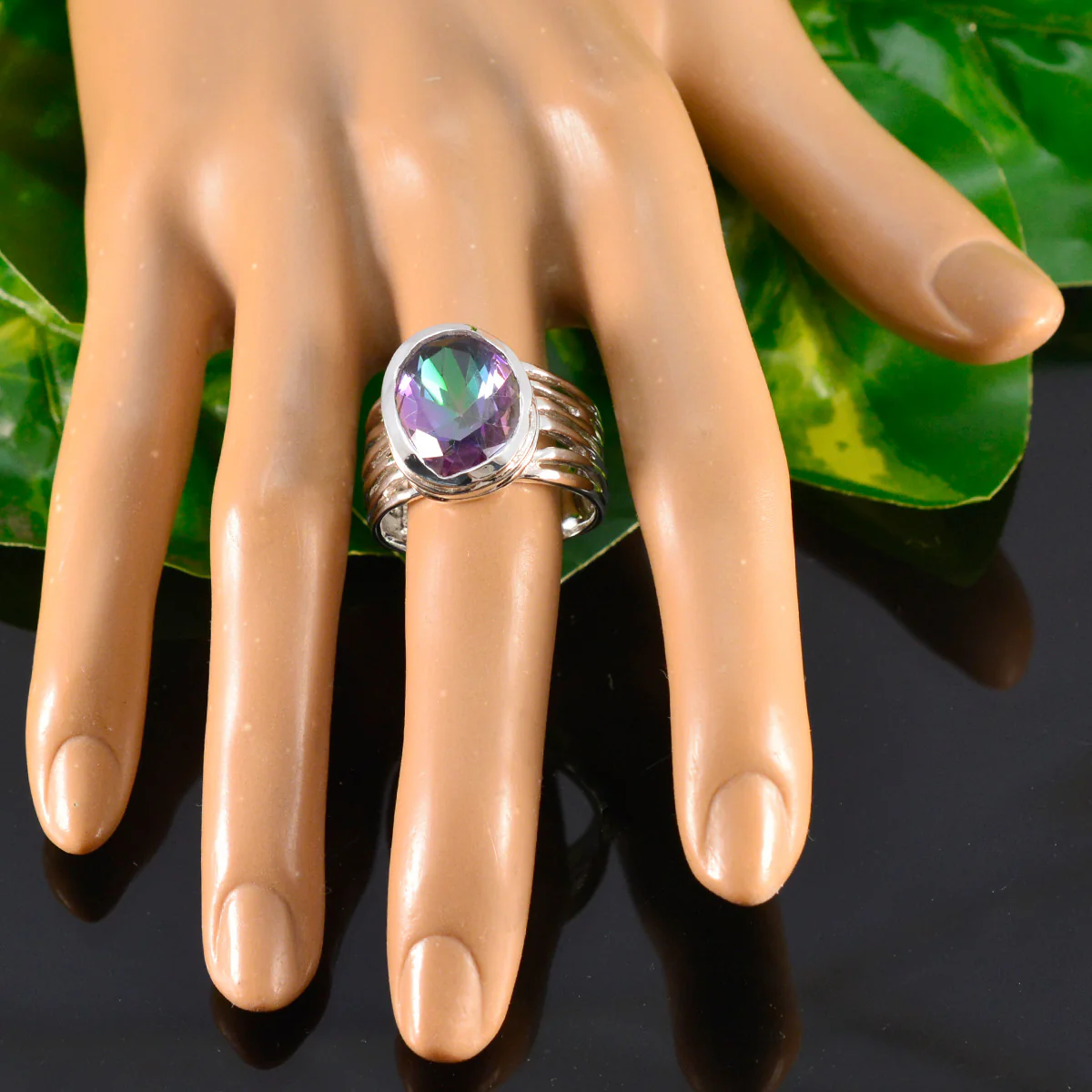 Mystic Quartz Solitaire Italian Silver multicolor Gems Statement Armor Ring Jewellery - Image 5