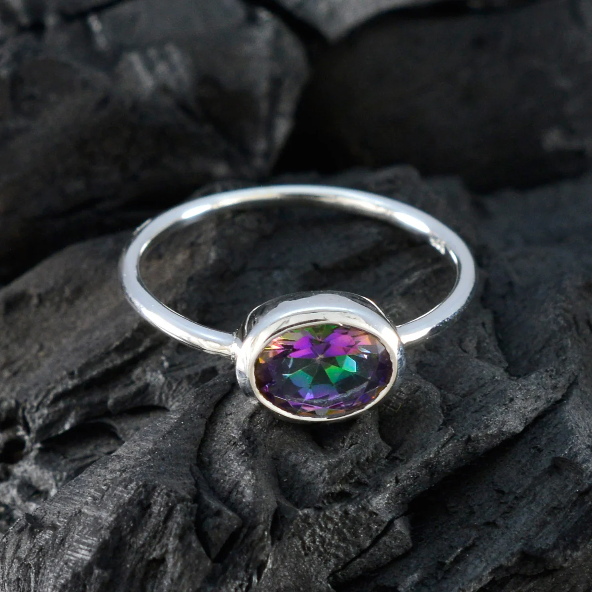 Mystic Quartz Solitaire Japanese Silver multicolor Gemstone Elegant  Sophisticated Ring Jewellery - Image 4
