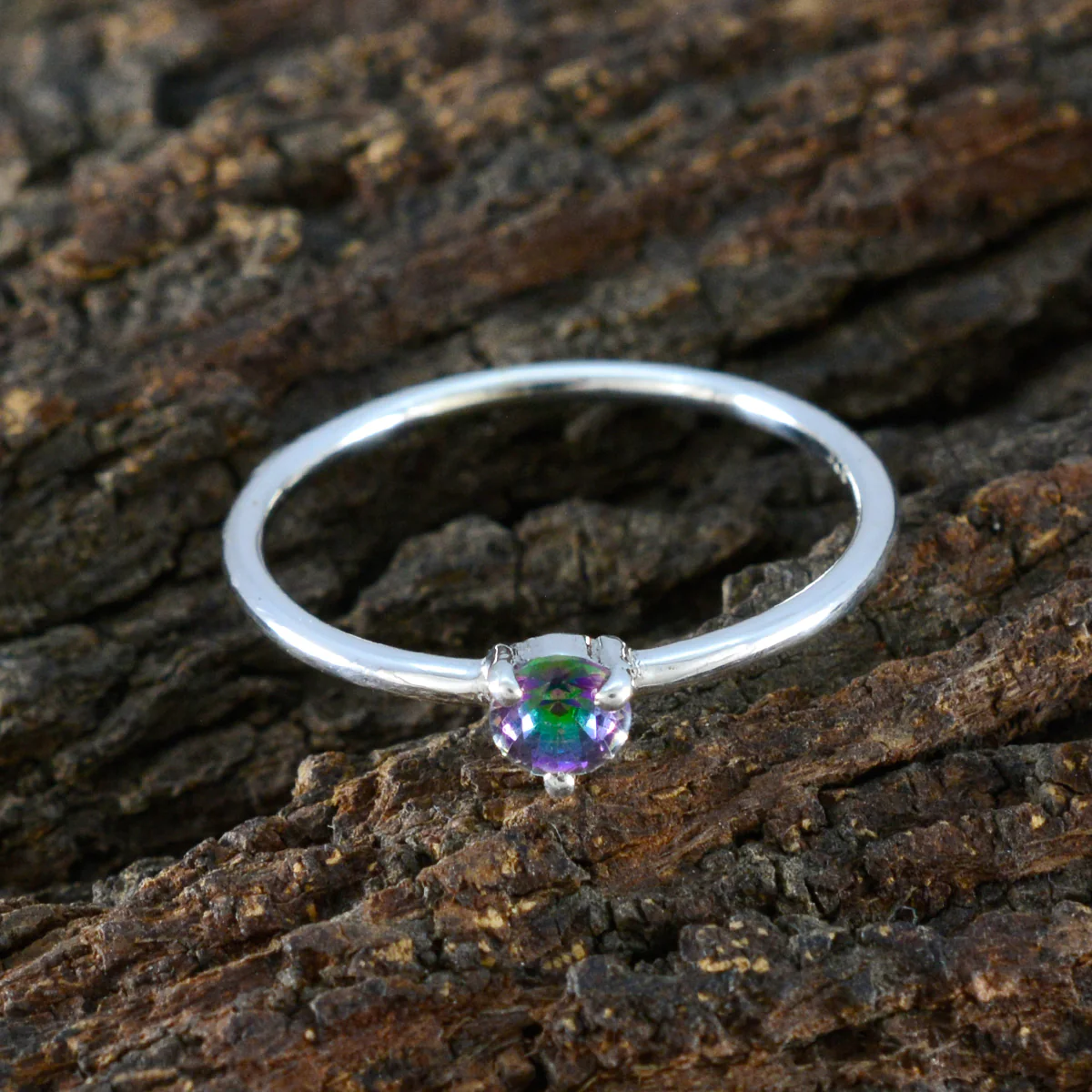 Mystic Quartz Solitaire Korean 925 Sterling Silver multicolor Gems Minimalist Sophisticated Ring Jewelry - Image 3