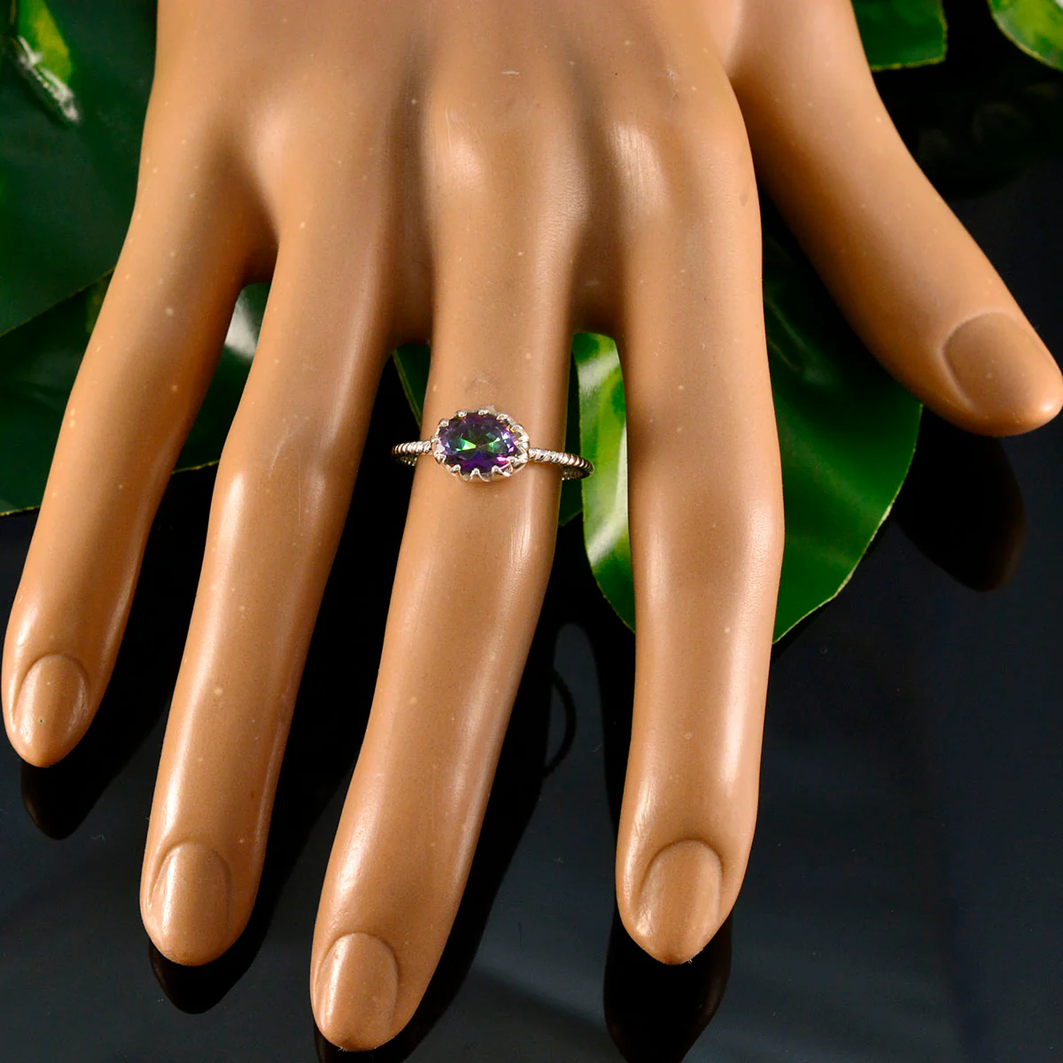 Mystic Quartz Solitaire Korean Silver multicolor Gems Elegant  Twist Ring Jewellery - Image 2