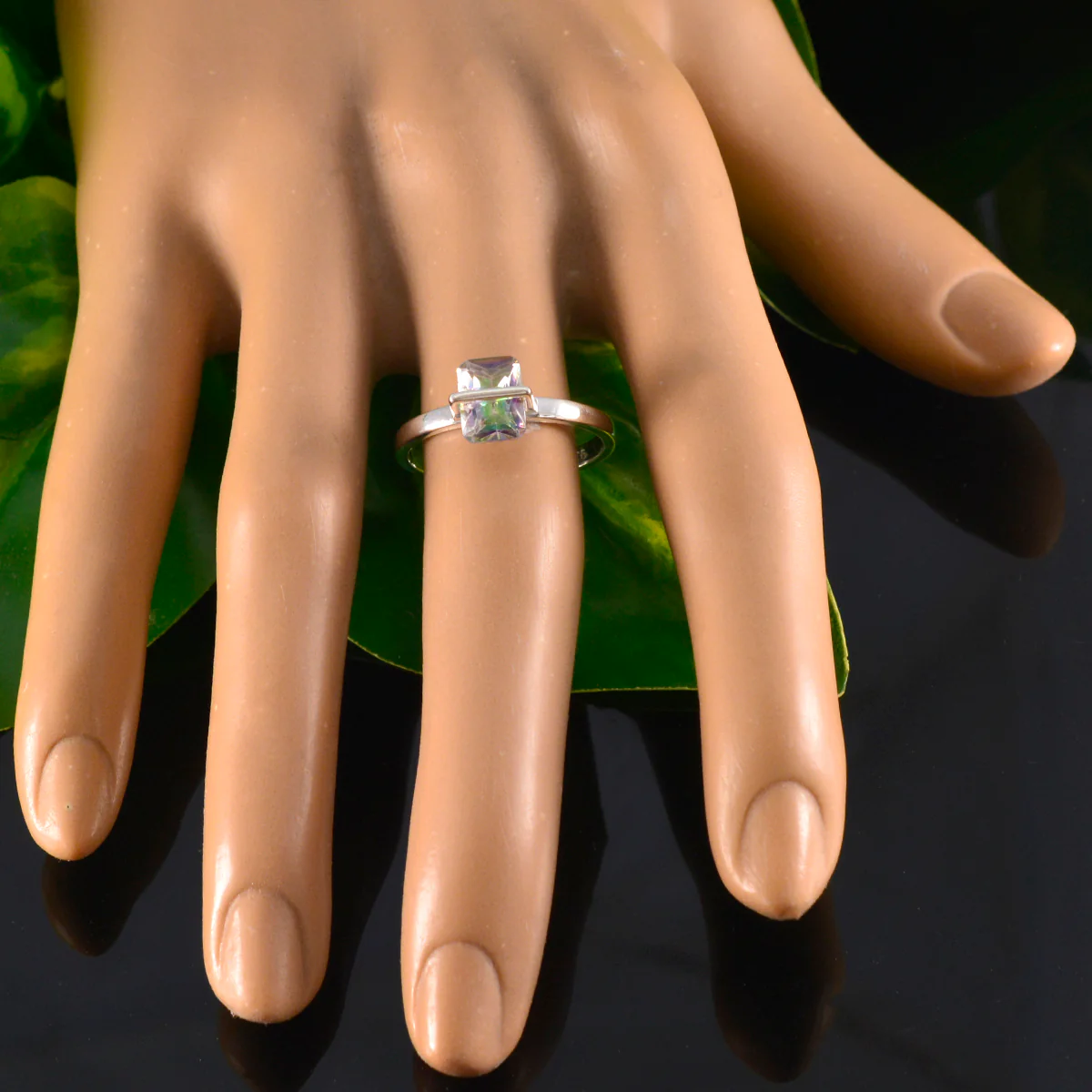 Mystic Quartz Solitaire Korean Silver multicolor Gemstones Dainty Artisan Ring Jewellery - Image 5