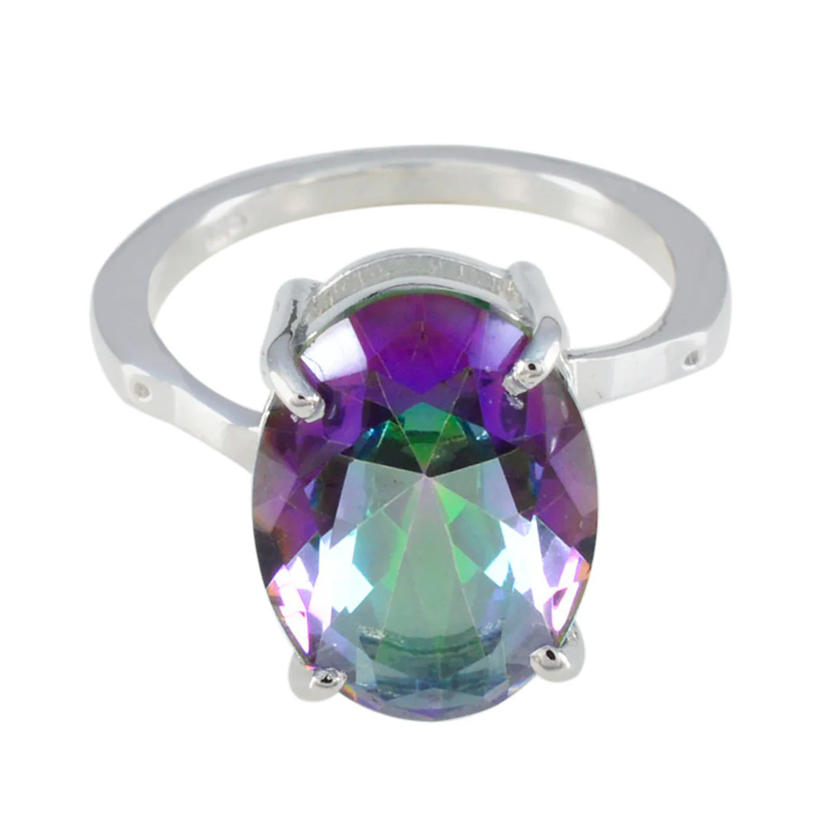 Mystic Quartz Solitaire Korean Sterling Silver multicolor Gems Whisper-thin Contemporary Ring Jewelry
