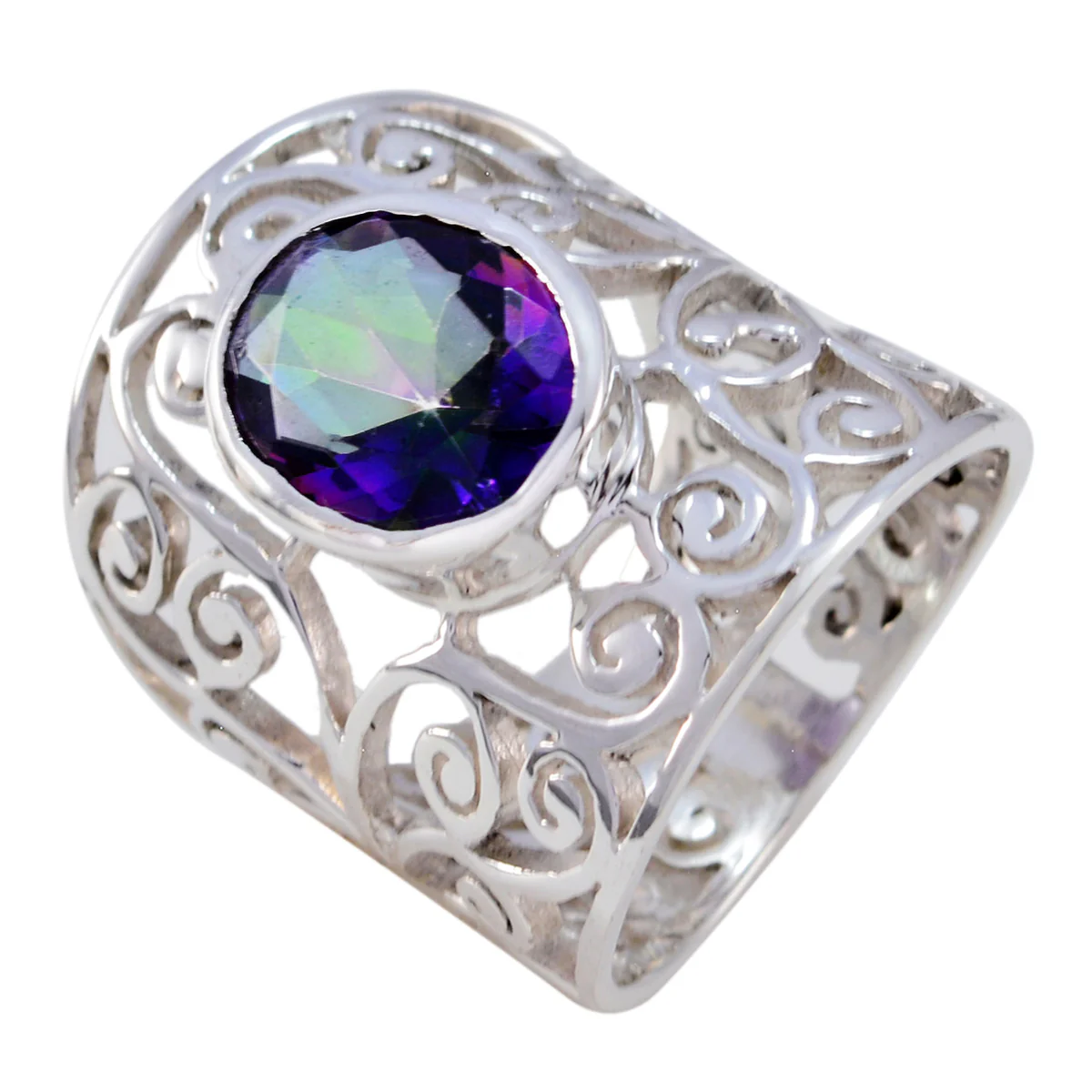 Mystic Quartz Solitaire Middle Eastern 925 Silver multicolor Gems Eye-catching Filigree Ring Jewelry - Image 3