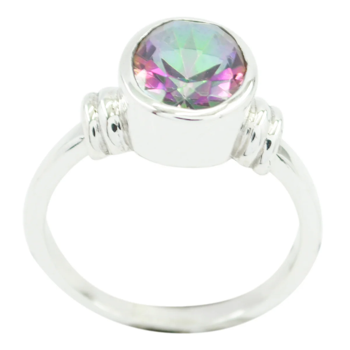 Mystic Quartz Solitaire Moroccan Silver multicolor Gemstones Classic Graceful Ring Jewellery - Image 3