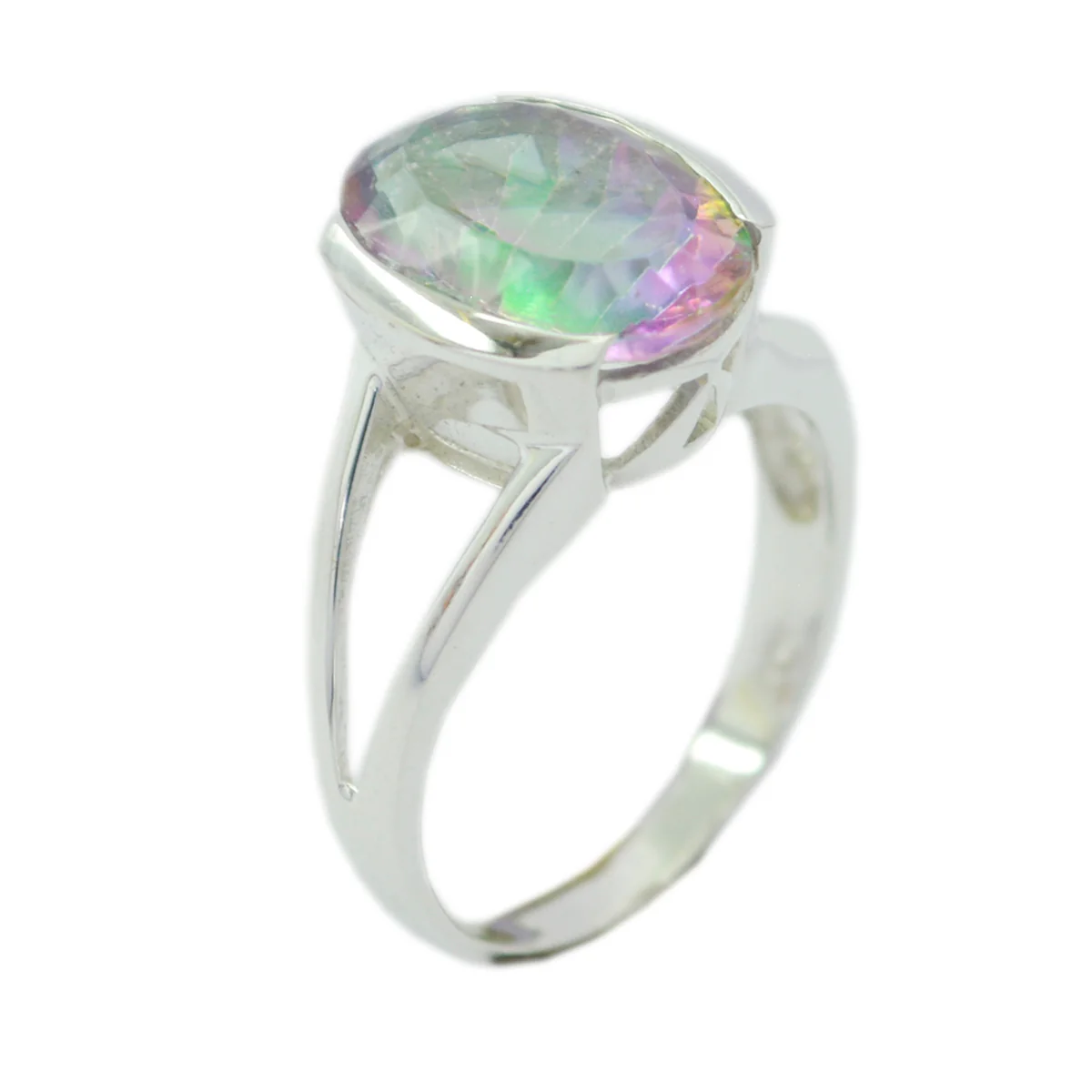 Mystic Quartz Solitaire Moroccan Sterling Silver multicolor Gemstones Mid-weight Romantic Ring Jewelry