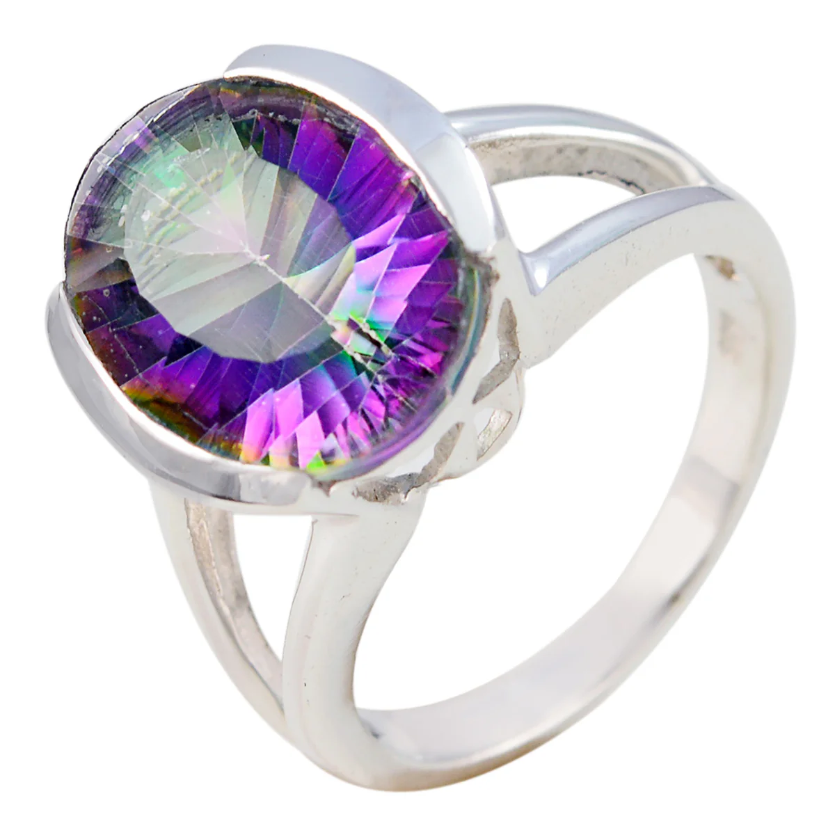 Mystic Quartz Solitaire Moroccan Sterling Silver multicolor Gemstones Mid-weight Romantic Ring Jewelry - Image 2