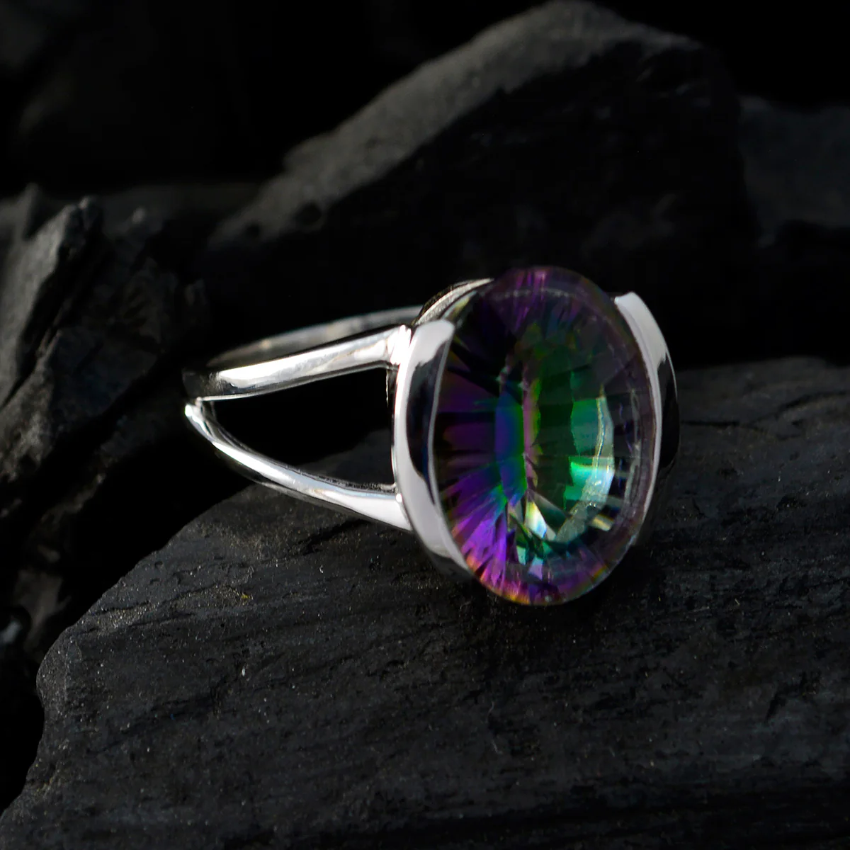 Mystic Quartz Solitaire Moroccan Sterling Silver multicolor Gemstones Mid-weight Romantic Ring Jewelry - Image 5