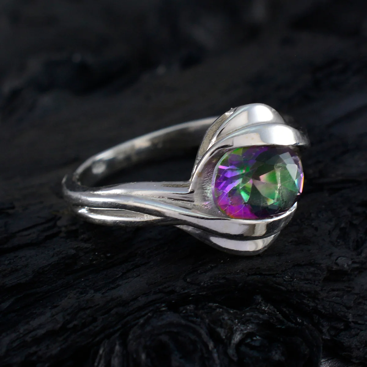 Mystic Quartz Solitaire Russian 925 Silver multicolor Gems Tiny Abstract Ring Jewellery - Image 4