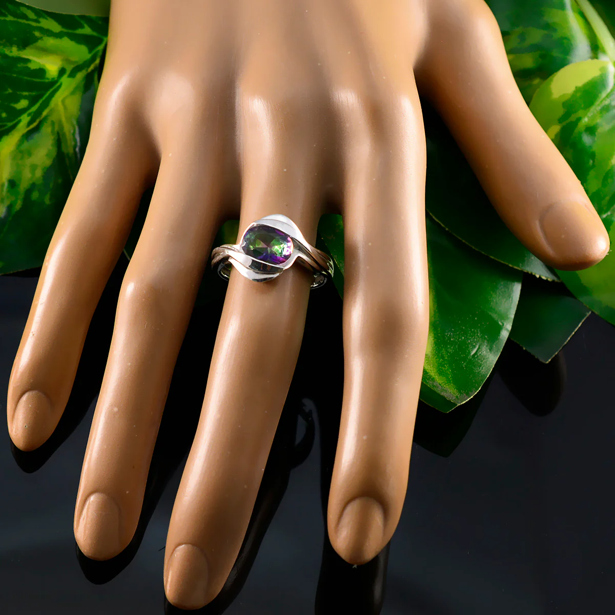 Mystic Quartz Solitaire Russian 925 Silver multicolor Gems Tiny Abstract Ring Jewellery - Image 5