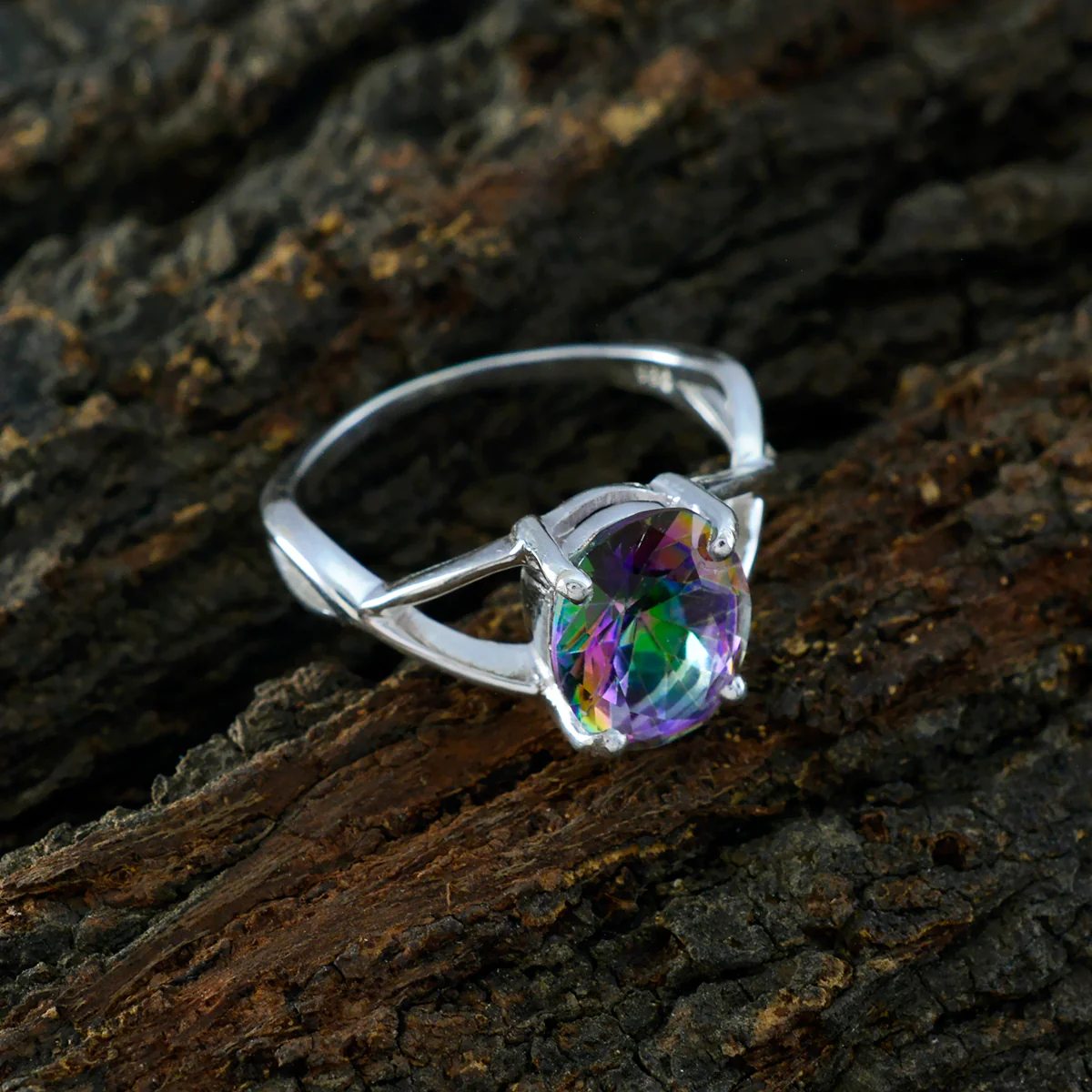 Mystic Quartz Solitaire Turkish 925 Sterling Silver multicolor Gemstone Dainty Trendy Ring Jewellery - Image 4
