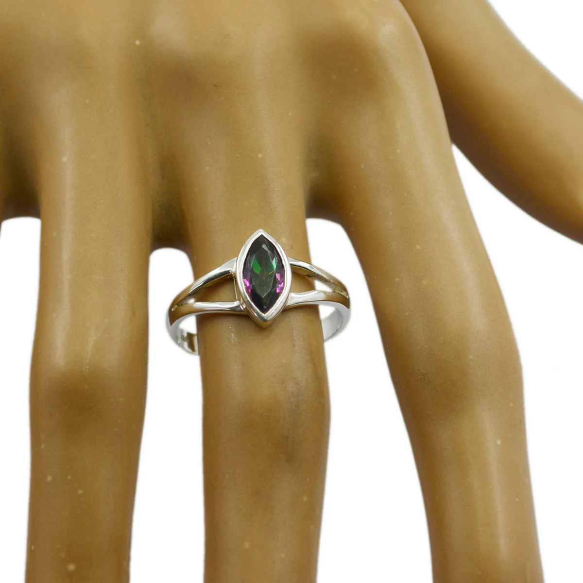 Mystic Quartz Solitaire Turkish Sterling Silver multicolor Gemstone Dainty Geometric Ring Jewellery - Image 3