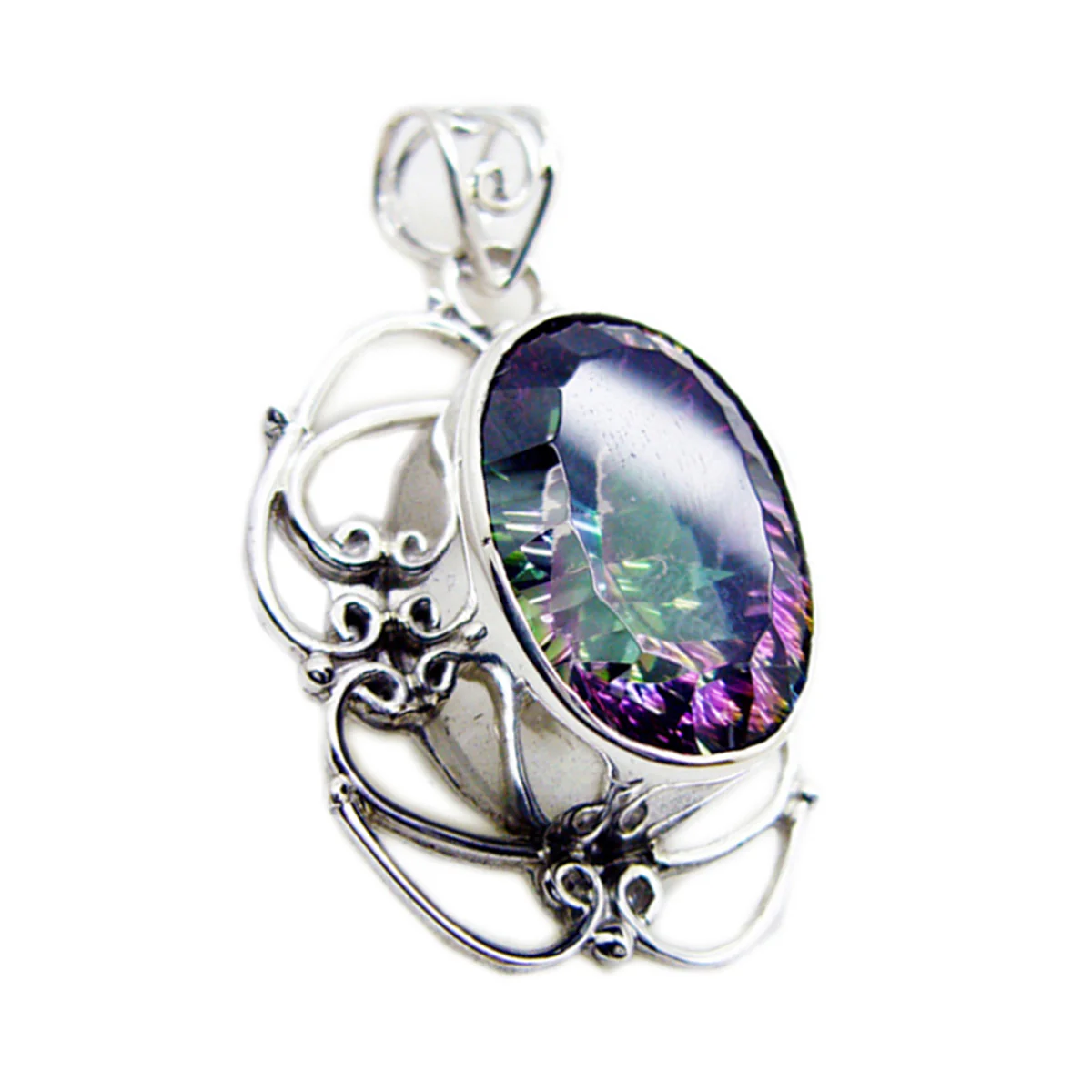 Mystic Quartz Statement American 92.5 Silver Solitaire Luisa Rope-Wire multicolor Pendant Jewellery