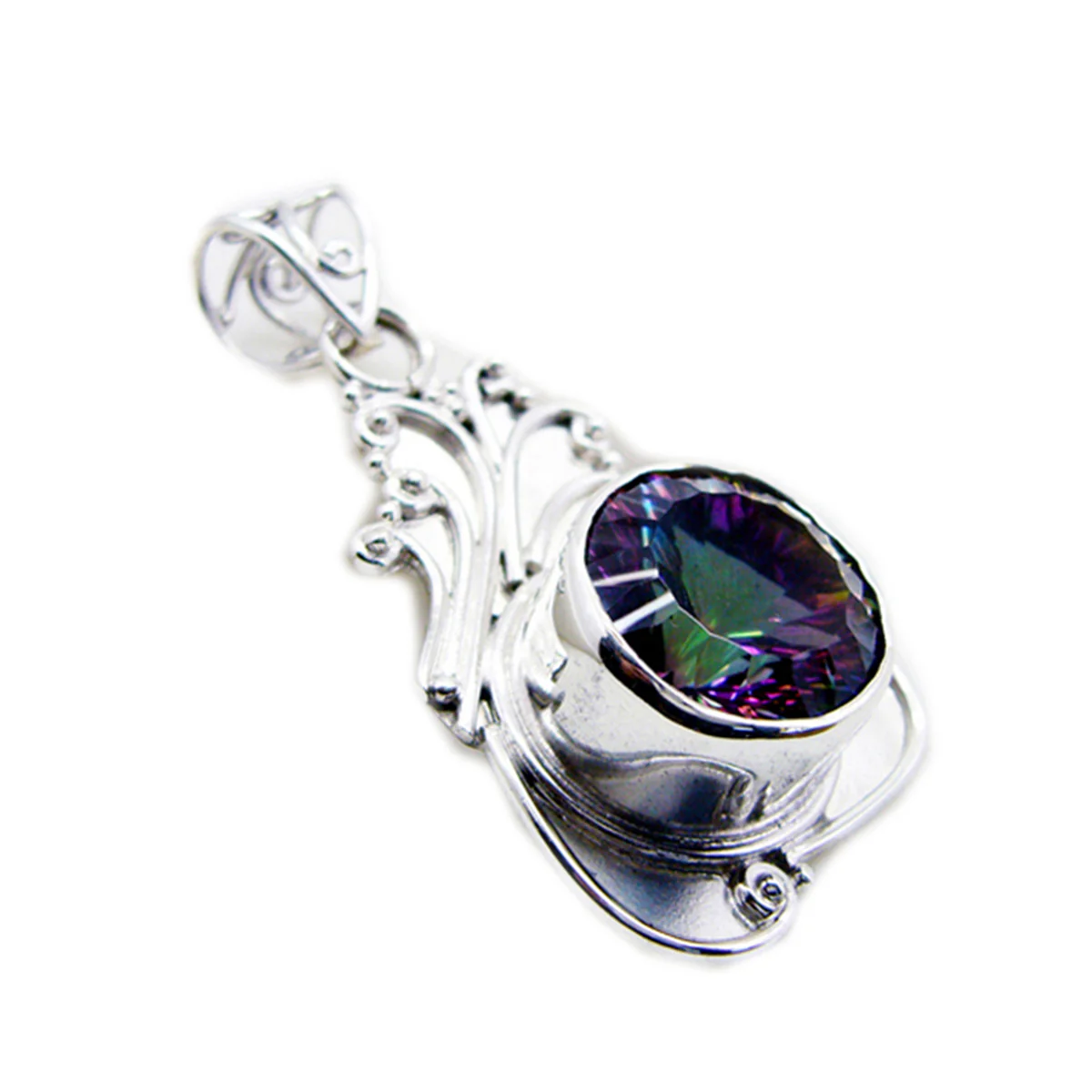 Mystic Quartz Statement American Silver Solitaire Eva Rope-Wire multicolor Pendant Jewelry - Image 2